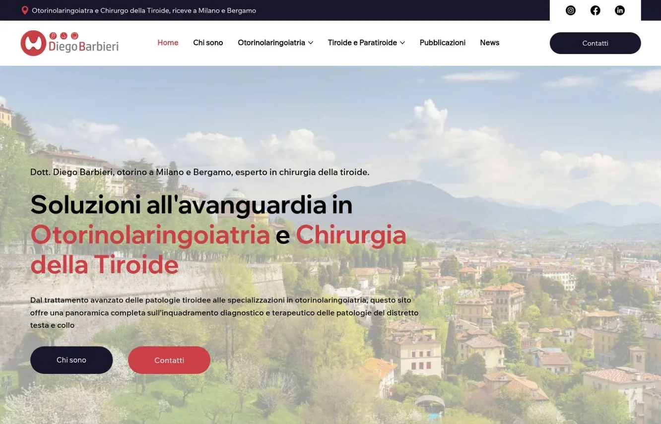Anteprima del sito realizzato per il Dott. Diego Barbieri, dedicato a otorinolaringoiatria e chirurgia della tiroide