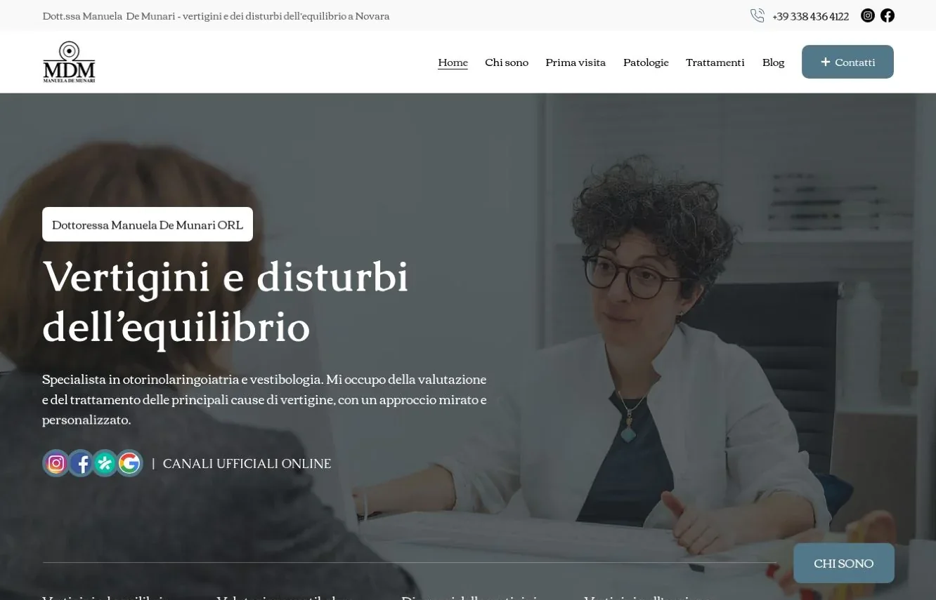 Anteprima del sito realizzato per la Dott.ssa Manuela De Munari, dedicato a vertigini e disturbi dell’equilibrio
