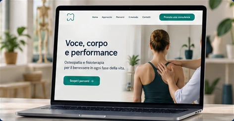 Anteprima dimostrativa di un sito di osteopatia e fisioterapia su computer portatile