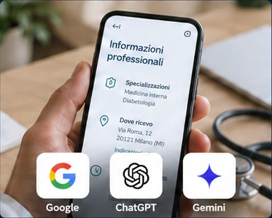 Informazioni professionali su smartphone, con i richiami visivi a Google, ChatGPT e Gemini