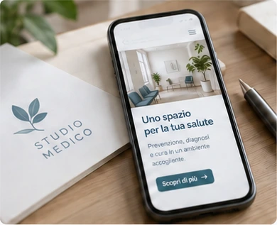 Identità di uno studio medico su una brochure e un sito consultabile da smartphone